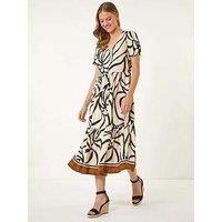 Roman Originals Linear Border Shirt Dress for Women UK - Ladies Everyday Holiday Spring Summer V-Neckline Comfy Soft Evening Vacation Work Party - Ivory - Size 10