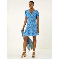 Roman Floral Print V-Neck Tea Dress 18 female