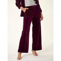 Dusk Fashion Velvet Pocket Stretch Trouser for Women UK - Ladies Everyday Autumn Winter Comfy Soft Evening Vacation Work Party Night Out - Burgundy - Size 18