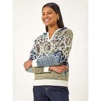Roman Originals Womens Nordic Aztec Print Pocket Hoodie - Ladies
