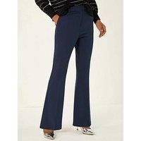 Roman Originals Bootleg Trousers for Women UK - Ladies Bootcut Stretch Everyday Holiday Autumn Winter Pull-On Side Pockets Comfy Soft Vacation Evening Office Work - Navy Long (84 CM) - Size 10