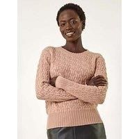 Roman Women's Cable Knit Crew Jumper in Beige | Size: 14