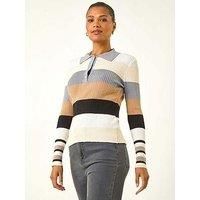 Roman Stripe Collar Buttoned Knit 16 female