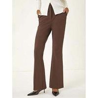 Roman Originals Bootleg Trousers for Women UK - Ladies Bootcut Stretch Everyday Holiday Autumn Winter Pull-On Side Pockets Comfy Soft Vacation Evening Office Work - Chocolate Regular (76CM) - Size 18