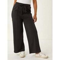 Roman Petite Pintuck Tie Front Joggers for Women UK - Ladies Everyday Holiday Spring Summer Comfy Soft Evening Vacation Work Party - Petite Black - Size 18