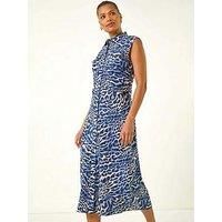 Roman Originals Animal Gathered Shirt Dress For Women UK - Ladies Spring Summer