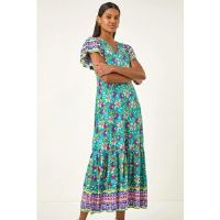 Roman Floral Border Print Maxi Dress 20 female