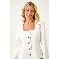 Roman Petite Scoop Neck Buttoned Jacket 18 female