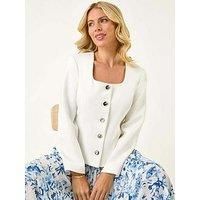 Roman Petite Scoop Neck Buttoned Jacket 12 female
