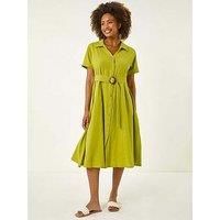 Roman Originals Shirt Dress for Women UK Ladies Short Sleeve Sleeveless Belted Collared Midi Maxi Summer Spring Smart Casual Button Evening Office A Line Swing Skater - Lime - Size 14