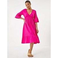 Roman Linen Look Shirred Midi Dress 20 female