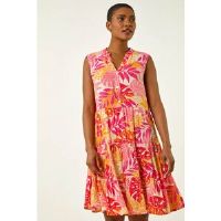 Roman Leaf Print Button Smock Dress 20 female