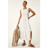 Roman Crochet Bodice Midi Dress 12 female