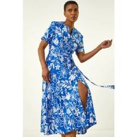 Roman Floral Print Tie Waist Midi Dress 12 female