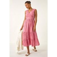Roman Embroidered V-Neck Midi Dress 14 female