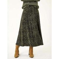 Roman Originals Jersey Skirt for Women UK - Ladies Midi Maxi Floral Animal Print Summer Spring Holiday Swing Smart Casual Work Cocktail Party Going Out Holiday Cruise - Khaki - Size 12