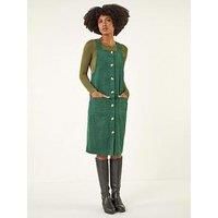 Roman Women's Corduroy Pinafore Midi Dress in Green | Size: 14