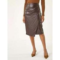 Roman Faux Leather Ruched Wrap Skirt 20 female