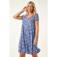 Roman Petite Printed V-Neck Pocket Swing Dress 12 female