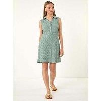 Roman Originals Crinkle Collared A-Line Stretch Dress for Women UK - Ladies Everyday Holiday Spring Summer V-Neckline Comfy Soft Evening Vacation Work Party - Sage - Size 16