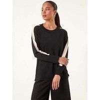 Roman Petite Contrast Knitted Jumper for Women UK - Ladies Everyday Autumn Winter Round Neckline Comfy Soft Evening Vacation Work Party Night Out - Petite Black - Size 12