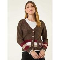 Roman Originals Striped Heart Knit Cardigan For Women UK - Ladies Autumn Winter