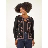 Roman Women's Metallic Print Knit Cardigan Sweater in Black | Size: 10