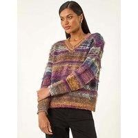 Roman Textured Stripe V-Neck Knit Jumper 10 female