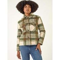 Roman Check Print Button Borg Jacket 10 female