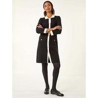 Roman Contrast Collar Knitted Dress - Black