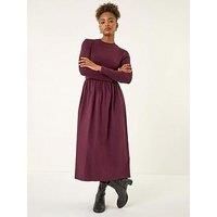 Roman Women's Cotton Stretch Jersey Mix Midi Dress in Burgundy | Size: 16