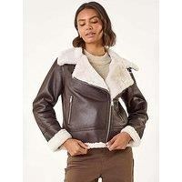 Roman Women's Contrast Aviator Fur Coat in Brown | Size: 18