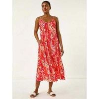 Roman Abstract Print Swing Midi Stretch Dress 16 female