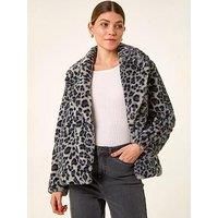 Roman Originals Women Faux Fur Animal Print Coat - Ladies