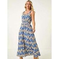 Roman Petite Abstract Shirred Waist Midi Dress 8 female