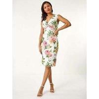Roman Rose Print Lace Knot Stretch Dress 16 female
