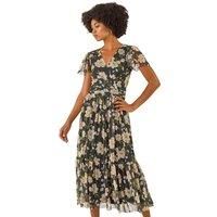 Roman Floral Print Mesh Midi Dress 10 female