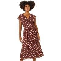 Roman Spot Print V-Neck Frill Midi Dress 20 female