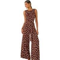 Roman Spot Print Chiffon Belted Jumpsuit 16 female