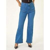 Dusk Women's Front Pocket Bootcut Jeans in Mid Blue | Size: 18