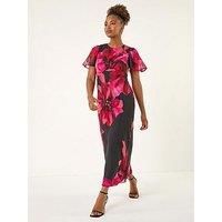 Roman Floral Print Flutter Sleeve Midi Dress 10 female