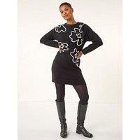 Roman Originals Floral Motif Knit Dress For Women UK - Ladies Autumn Winter