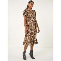 Roman Abstract Tie Front Smock Dress For Women UK - Ladies Autumn Winter