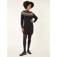 Roman Women's Fairisle Knit Jumper Dress in Black | Size: 18