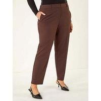 Roman Originals Work Trousers for Women UK Ladies Office Smart Stretch Suit Pants Slacks Cigarette Straight Leg Tailored High Elasticated Waist Ankle Grazer Slim - Dark Brown Plus - Size 22