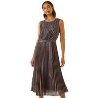 Roman Metallic Pleated Midi Dress 10 female