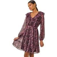 Roman Originals Animal Frill V-Neck Dress For Women UK - Ladies Autumn Winter