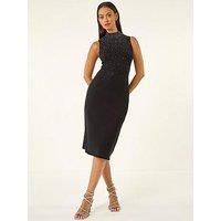 Dusk Women's Embellished Knit Midi Dress in Black | Size: 10