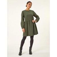 Roman Women's Petite Cord Cotton Mini Dress in Khaki | Size: 14