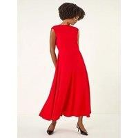 Roman Originals Fit & Flare Midi Dress for Women UK - Ladies Everyday Holiday Spring Summer High Neckline Comfy Soft Evening Vacation Work Party - Red - Size 16
